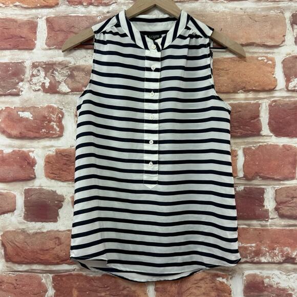 J Crew Top Women's 00 Black White Striped Casual Button Up Popover Shirt - Picture 6 of 8